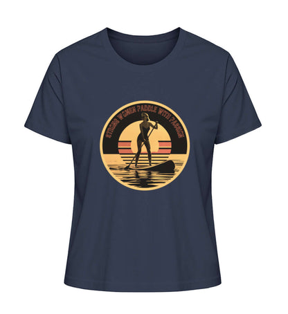 SUP Retro - maritimes Damen Premium Bio T-Shirt Farbe: French Navy mit SUP Motiv für SUP GIRLS