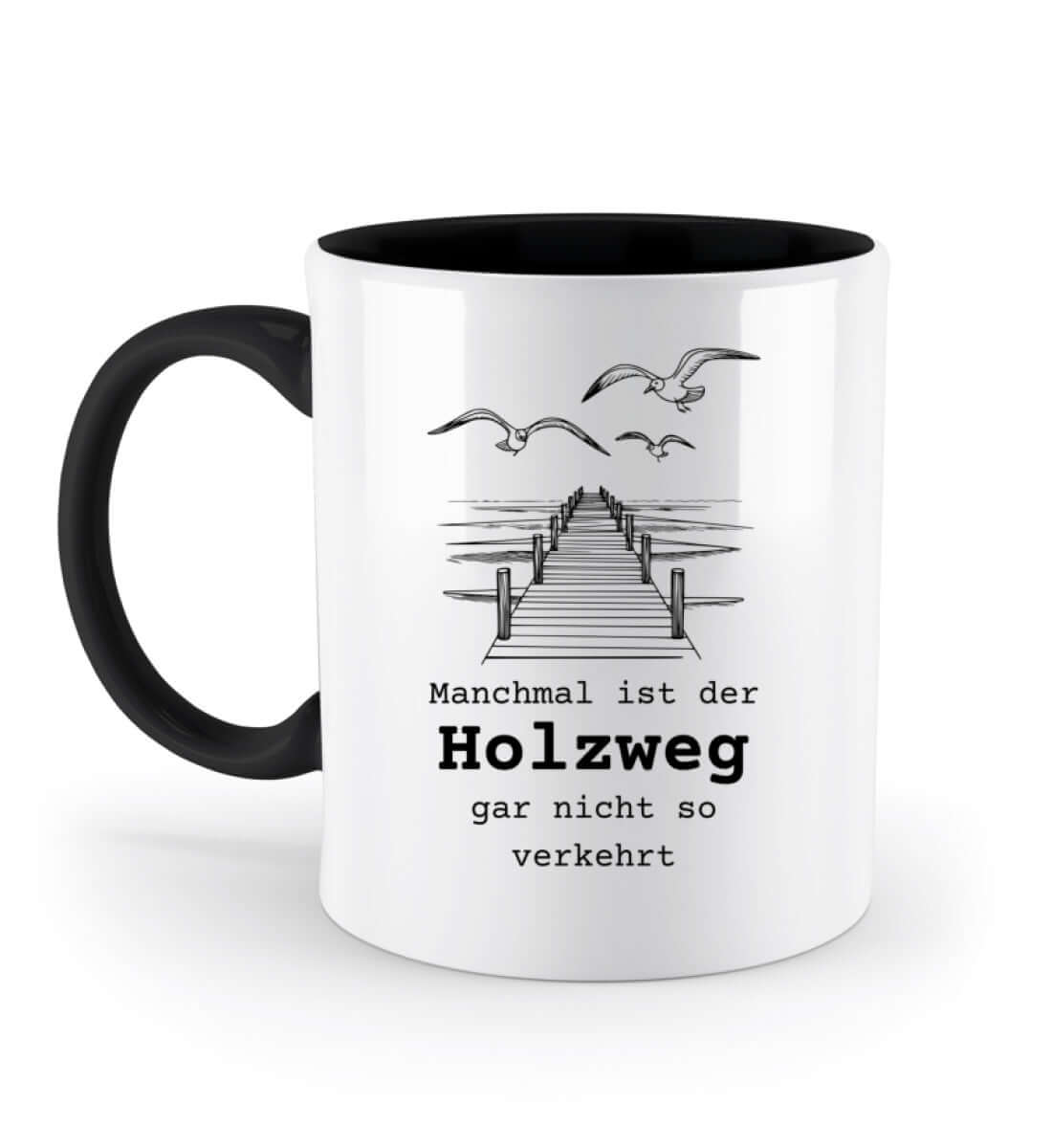 Holzweg ans Meer - maritime Spruch Tasse