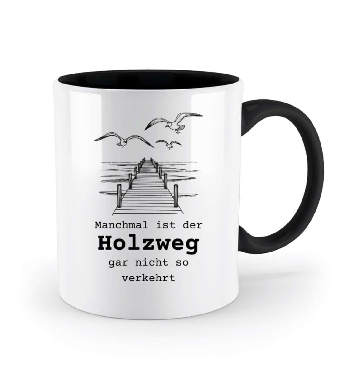 Holzweg ans Meer - maritime Spruch Tasse