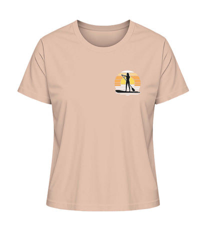 SUP Girl Logo - maritimes Damen Premium Bio T-Shirt Farbe: Fraiche Peche mit kleinem SUP Logo für echte SUP Girls