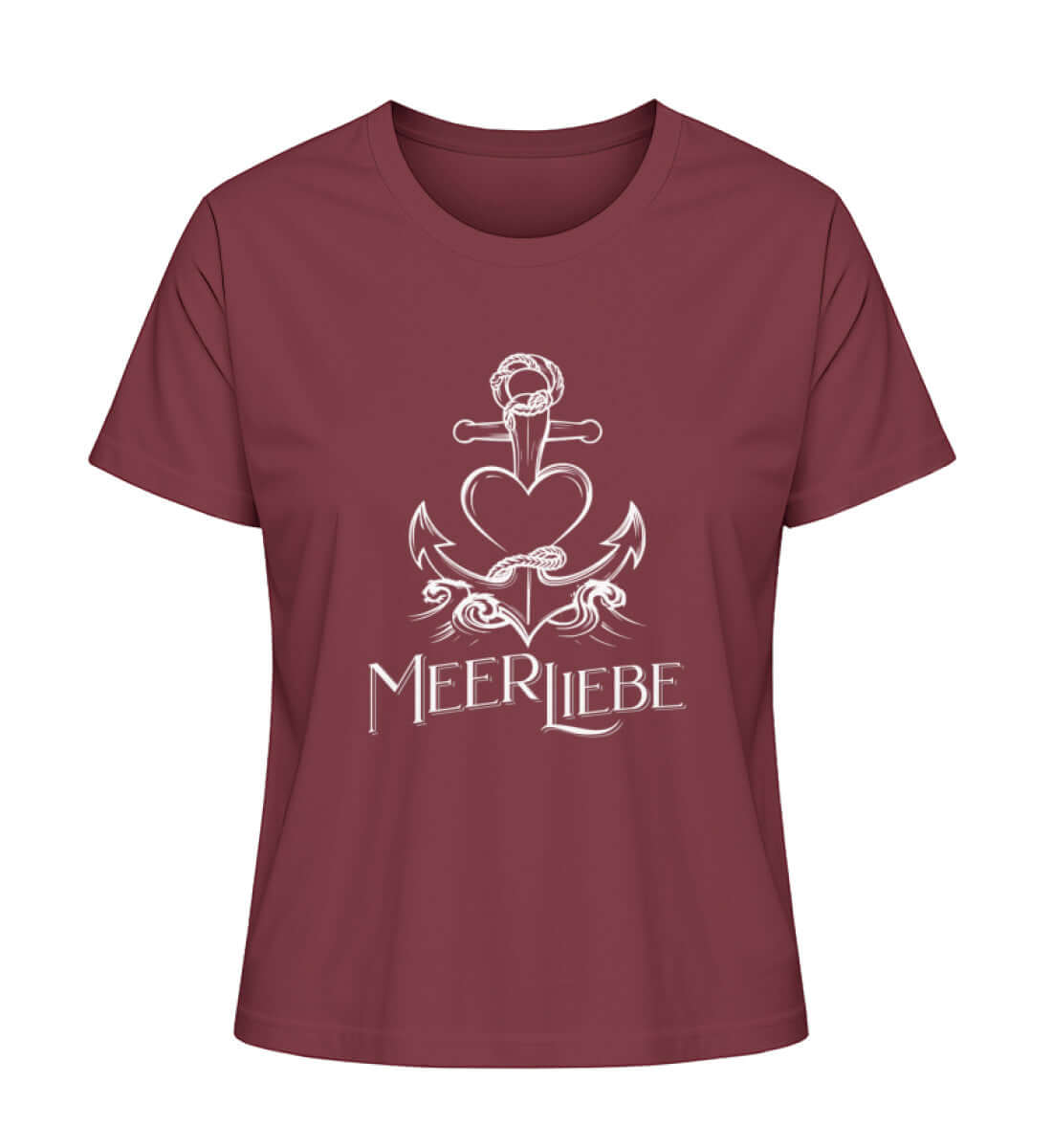 Maritime Kleidung MeerLiebe - Damen Premium Bio T-Shirt Farbe: Burgundy