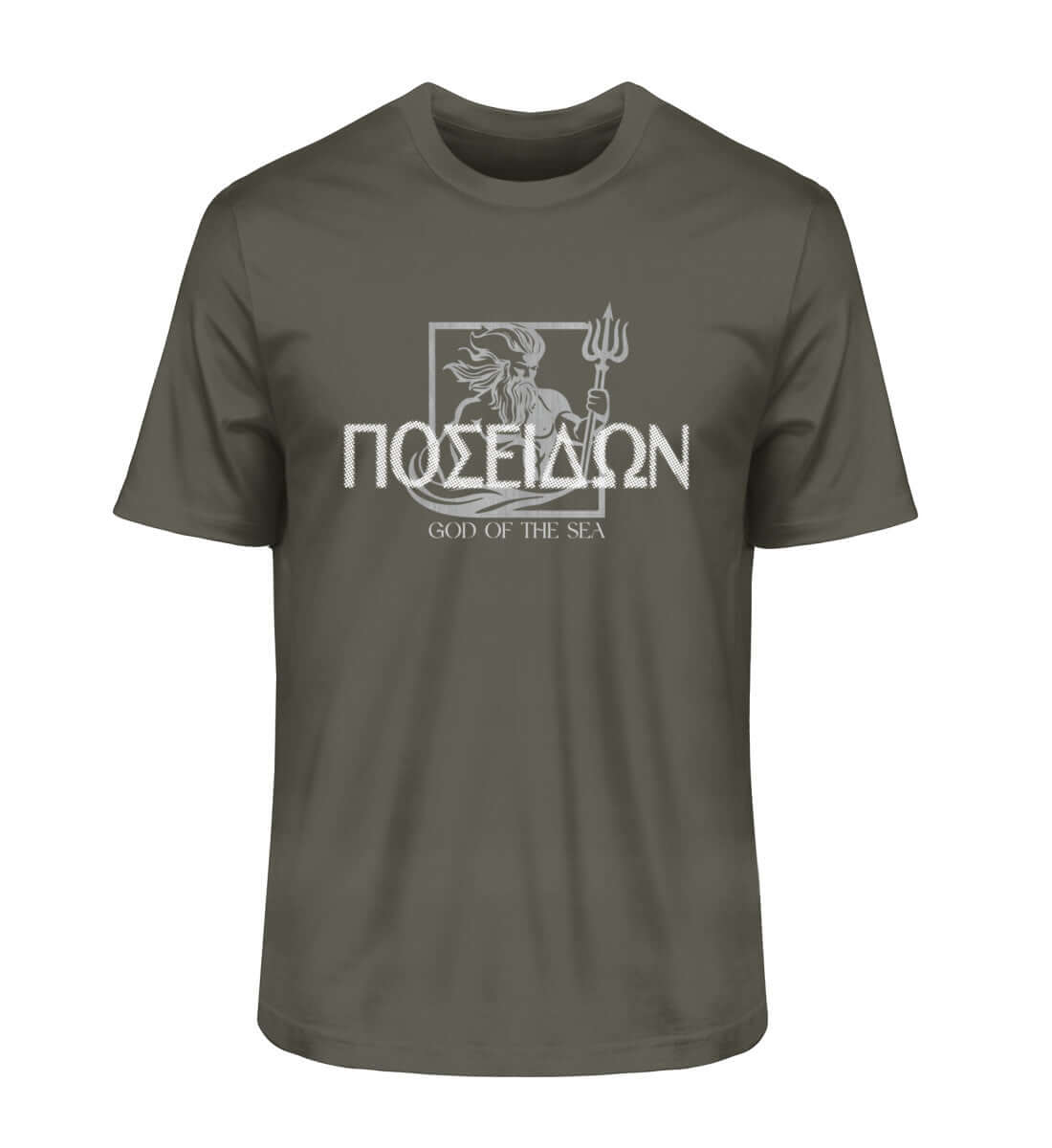 maritime Mode Poseidon 2.0 - Herren Premium Bio T-Shirt in der Farbe: Khaki für maritime Fans des GOD OF THE SEAS