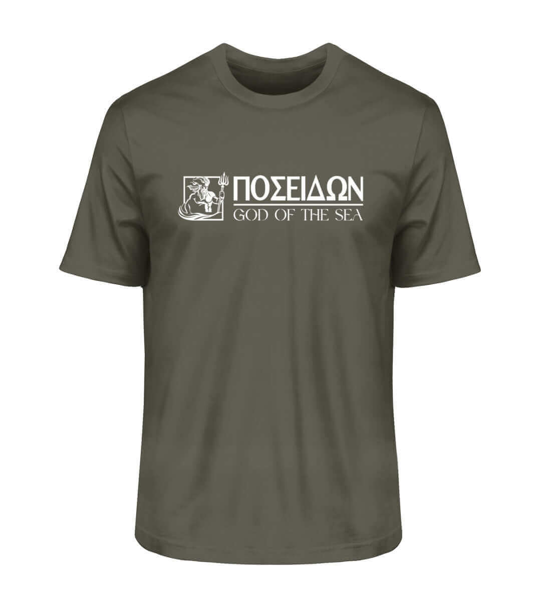 maritime Mode Poseidon "God of the Sea" - Herren Premium Bio T-Shirt in der Farbe: Khaki für maritime Fans des GOD OF THE SEAS