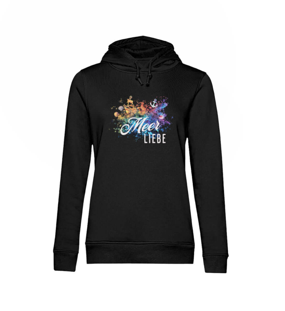 Maritime Kleidung Meerliebe Rainbow - Damen Bio Hoodie Farbe: Black