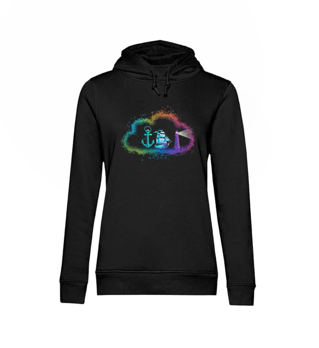 Maritime Kleidung Maritime Rainbow Wolke - Damen Bio Hoodie Farbe: Black