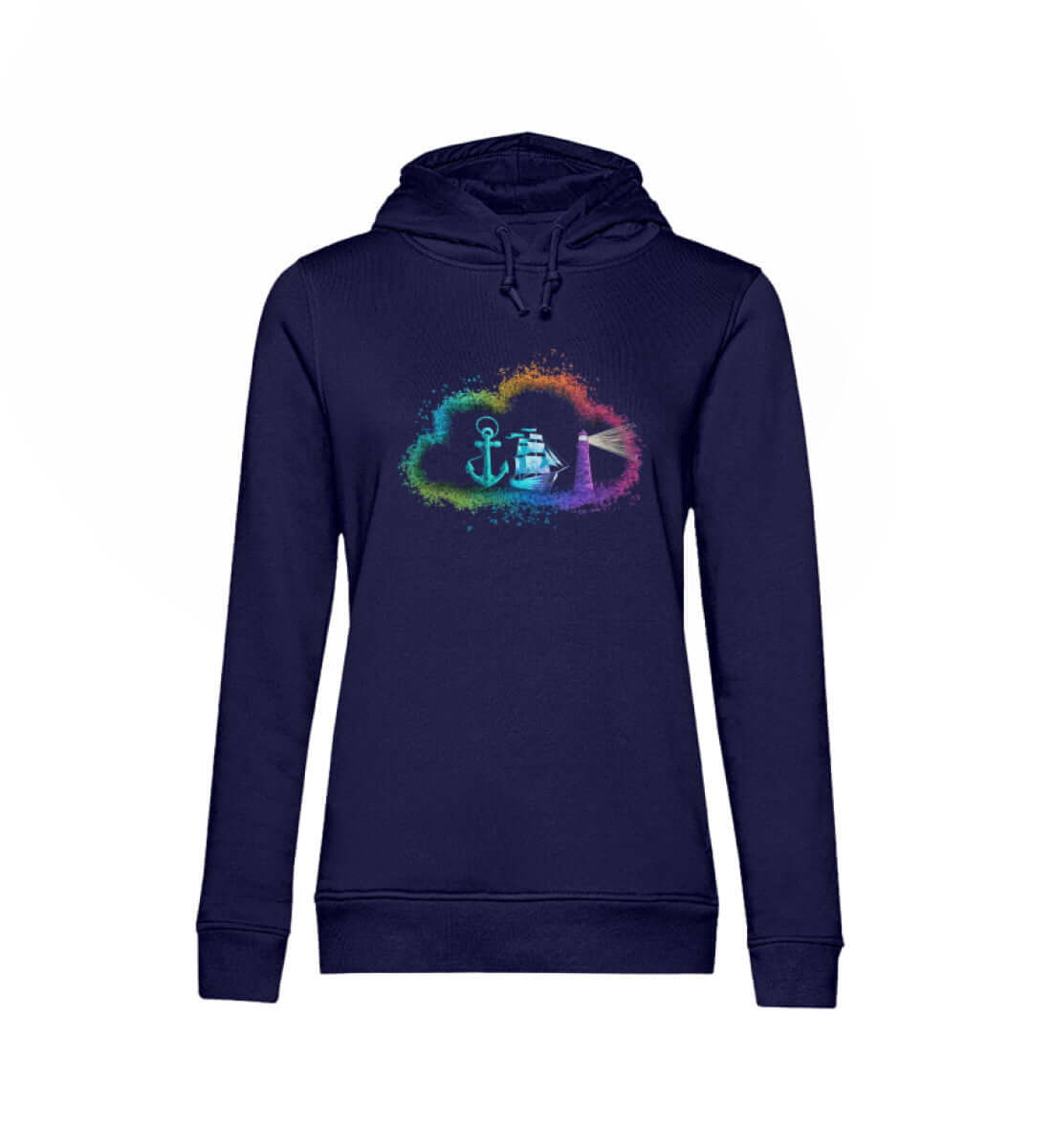 Maritime Kleidung Maritime Rainbow Wolke - Damen Bio Hoodie Farbe: Navy