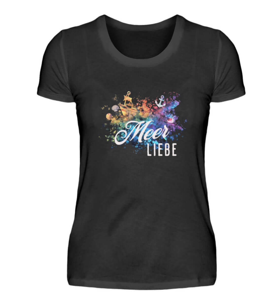 Maritime Kleidung Rainbow Meerliebe - Damen Premium T-Shirt lang Farbe: Black