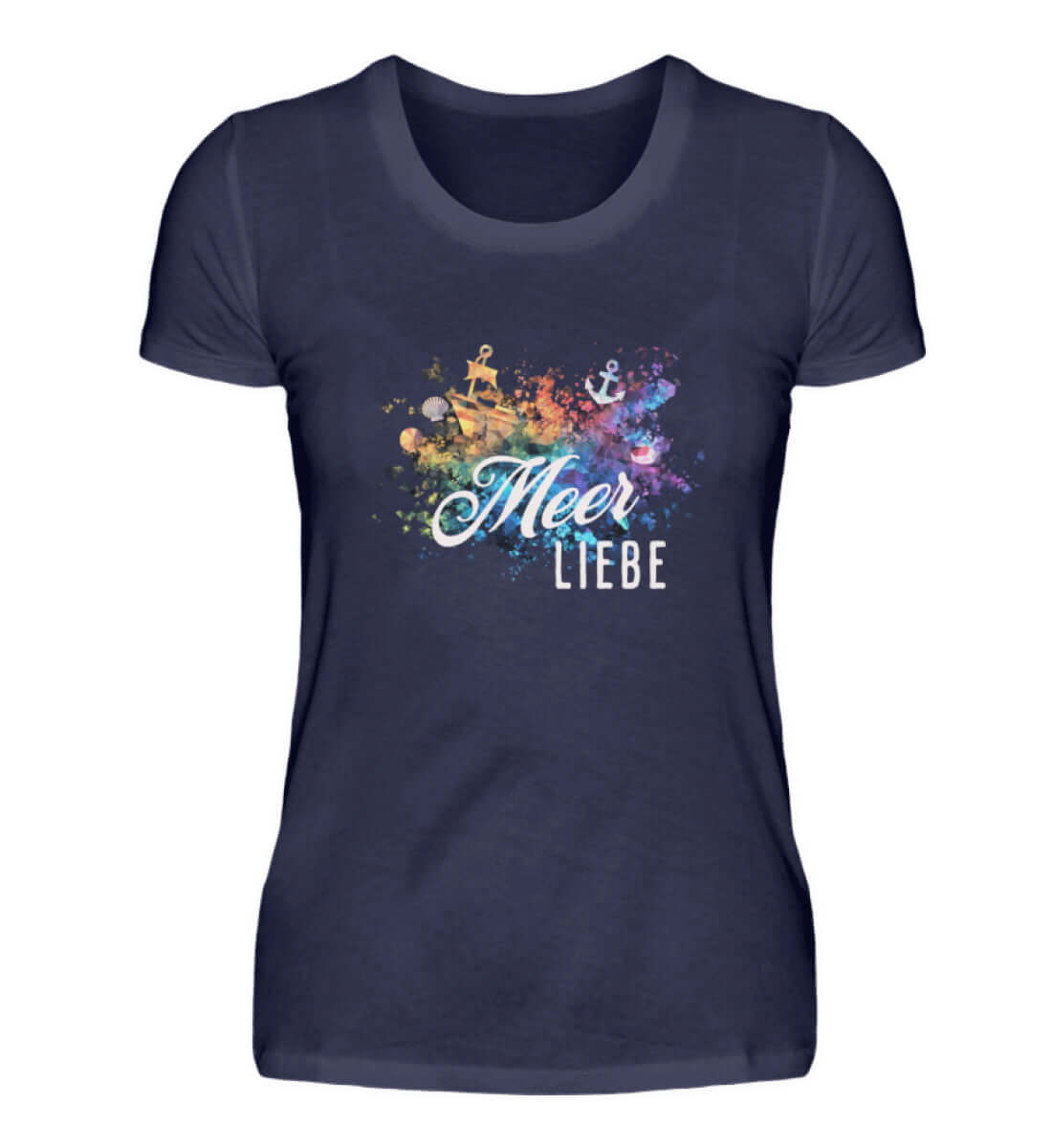 Maritime Kleidung Rainbow Meerliebe - Damen Premium T-Shirt lang Farbe: Navy