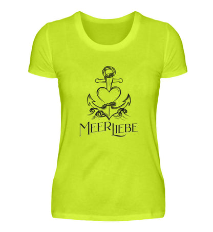 maritime Kleidung MeerLiebe dunkel - Damen Premium T-Shirt lang Farbe: Pixel Lime