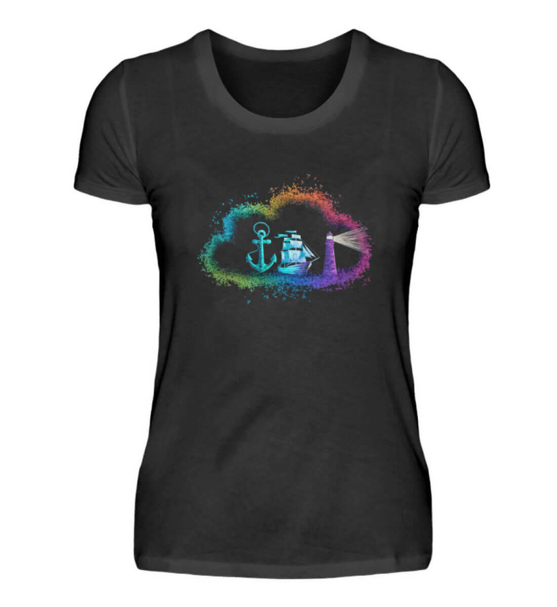 Maritime Kleidung Rainbow Wolke Maritim - Damen Premium T-Shirt lang Farbe: Black