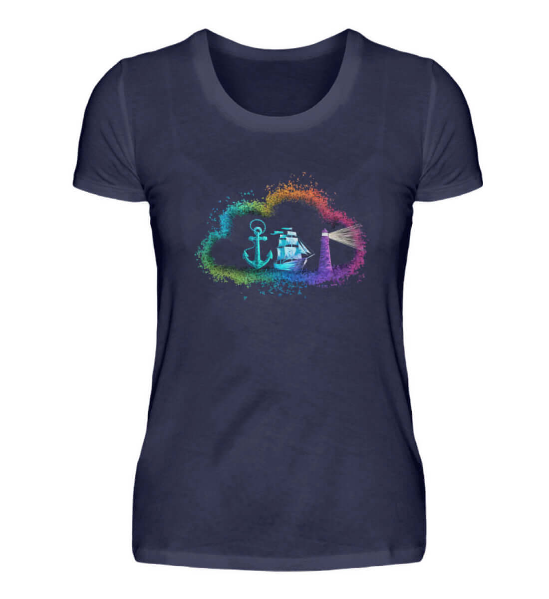 Maritime Kleidung Rainbow Wolke Maritim - Damen Premium T-Shirt lang Farbe: Navy