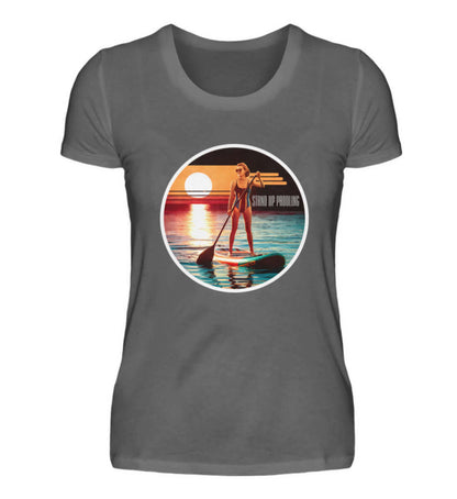 maritime Kleidung SUP Girl - Damen Premium T-Shirt lang Farbe: Dark Grey (Solid)