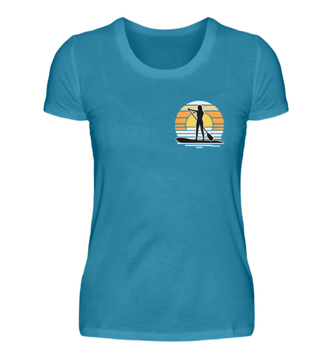 maritime Kleidung SUP Girl kleines Logo - Damen Premium T-Shirt lang Farbe: Atoll