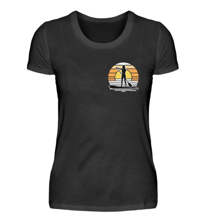 maritime Kleidung SUP Girl kleines Logo - Damen Premium T-Shirt lang Farbe: Black