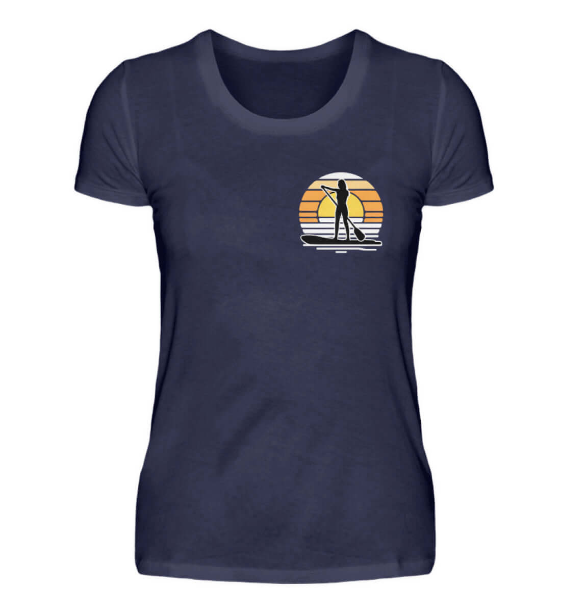 maritime Kleidung SUP Girl kleines Logo - Damen Premium T-Shirt lang Farbe: Navy