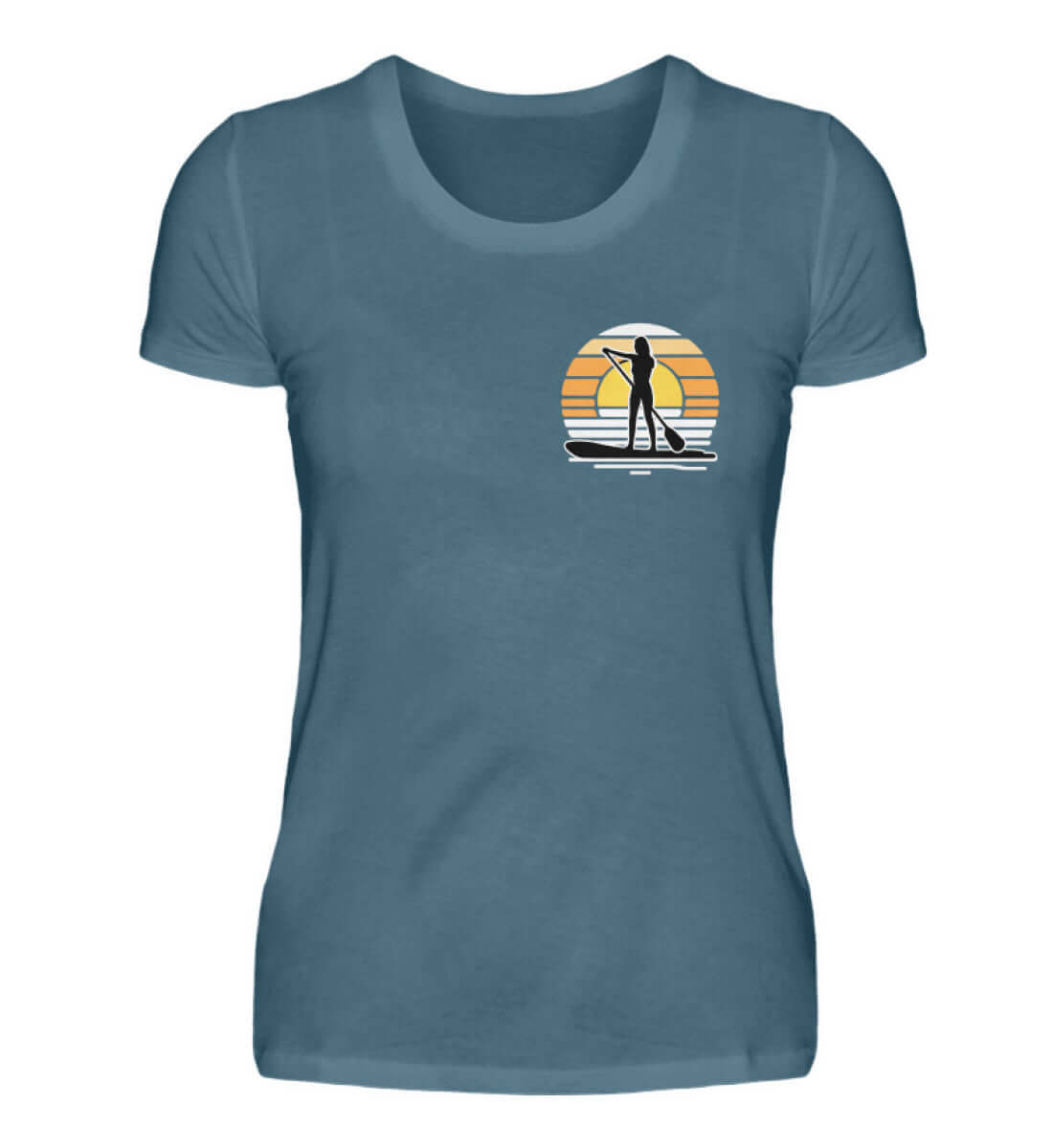 maritime Kleidung SUP Girl kleines Logo - Damen Premium T-Shirt lang Farbe: Stone Blue