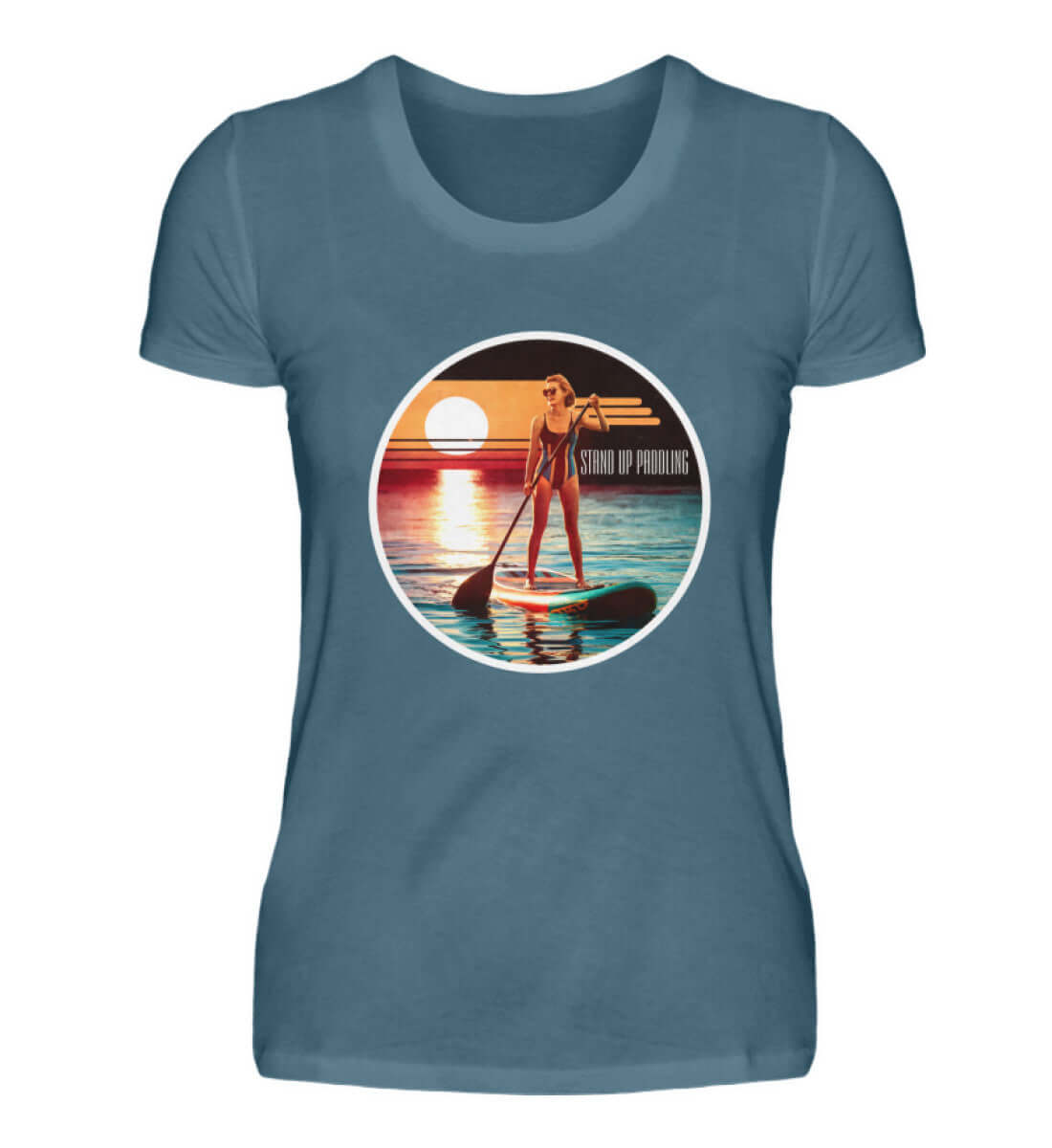 maritime Kleidung SUP Girl - Damen Premium T-Shirt lang Farbe: Stone Blue