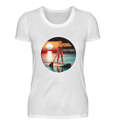 maritime Kleidung SUP Girl - Damen Premium T-Shirt lang Farbe: White