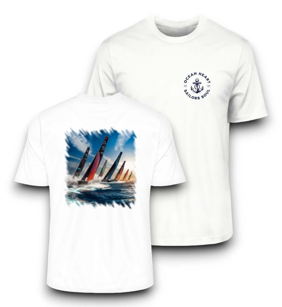 Ocean Heart - Herren Premium Bio T-Shirt mit Regatta Motiv Rückendruck Farbe: White exklusiv für Segler Fans