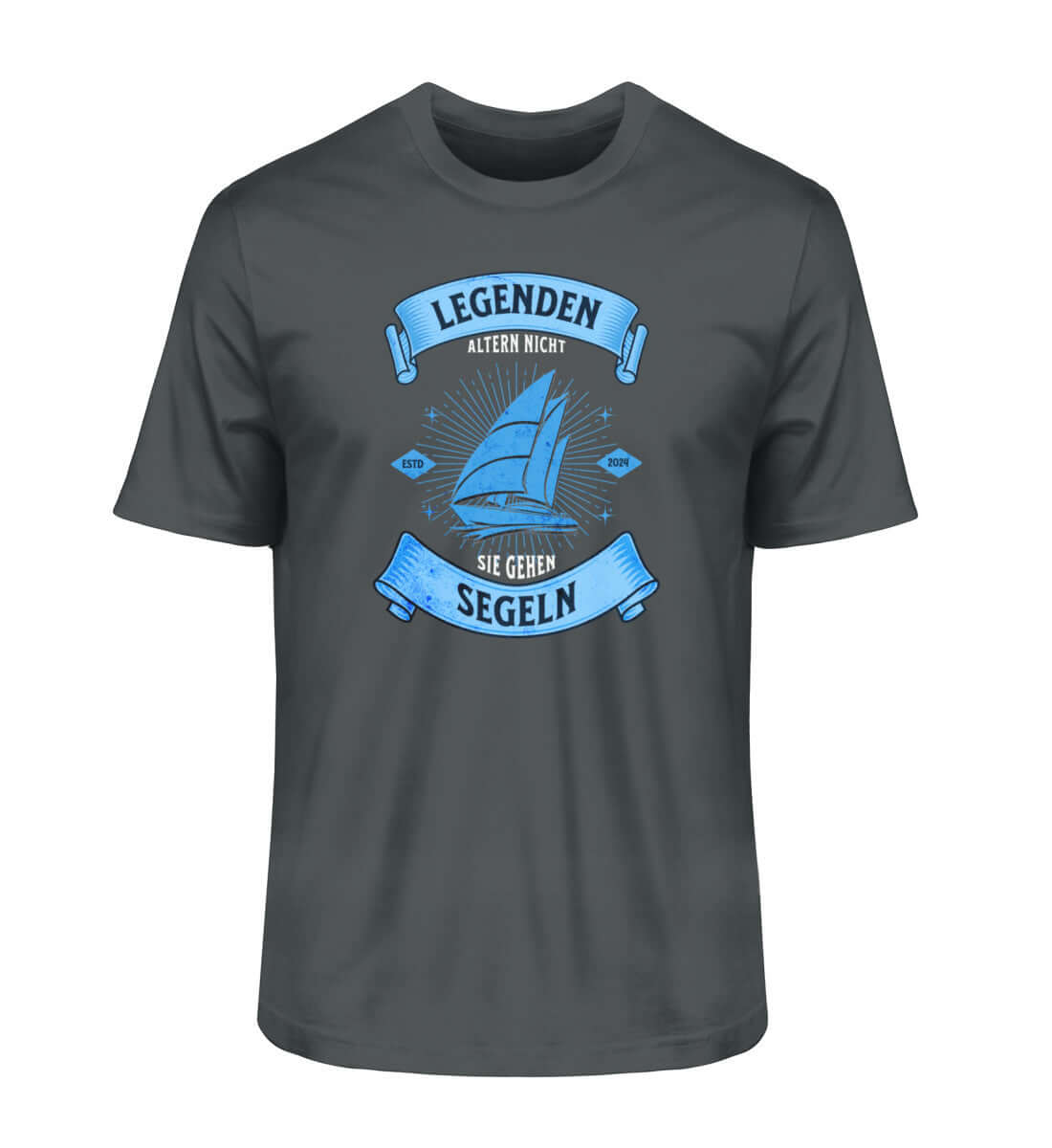 Legenden Segeln - dunkles Herren Premium Bio T-Shirt - maritimes, nautisches Herren T-Shirt für Segler - Legenden "Segler altern nicht - sie gehen Segeln "Farbe: India Ink Grey