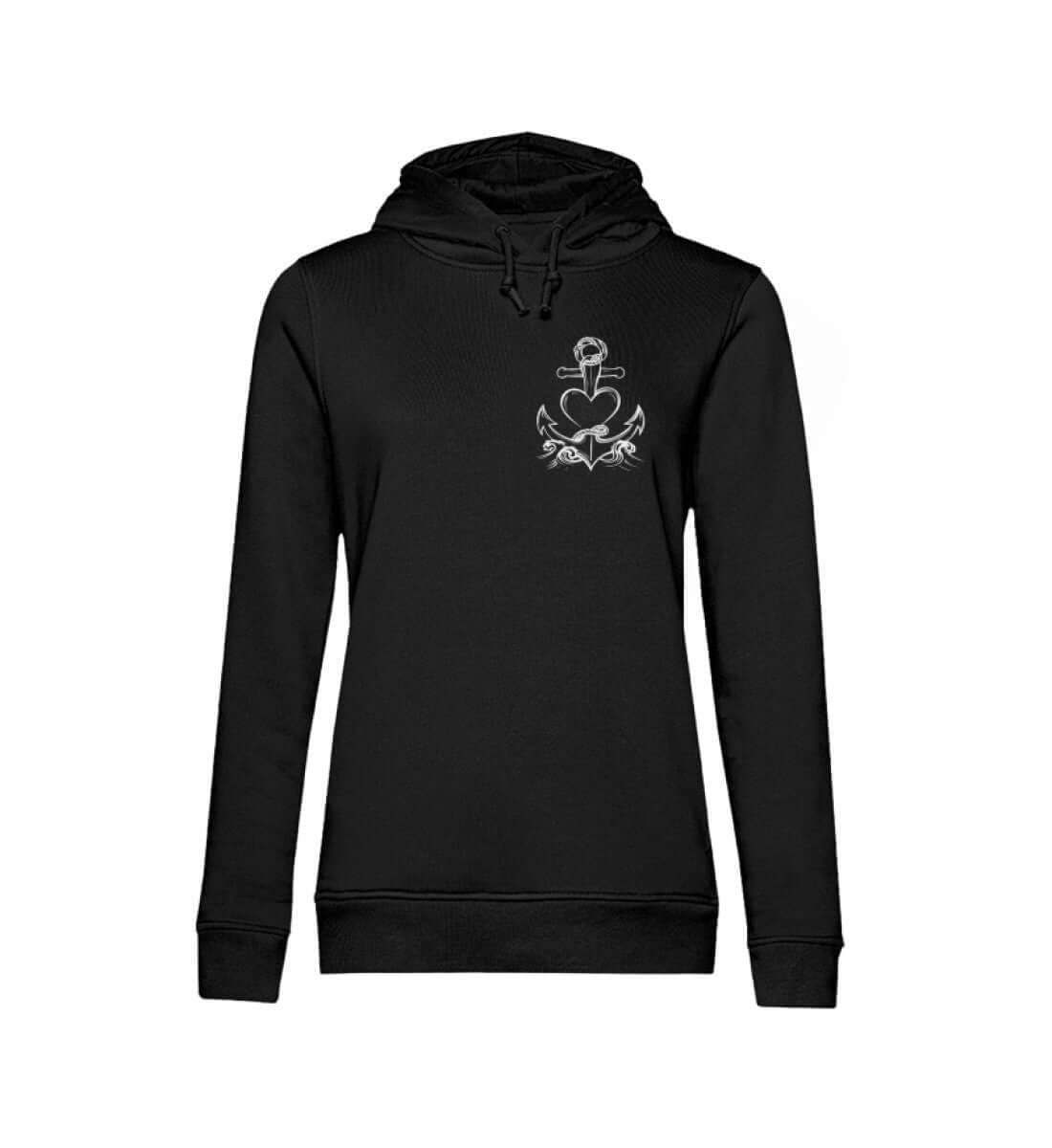 Maritime Kleidung AnkerHerz Klein - Damen Bio Hoodie Farbe: Black