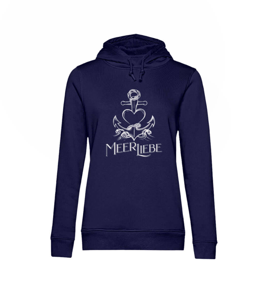 Maritime Kleidung MeerLiebe - Damen Bio Hoodie Farbe: Navy