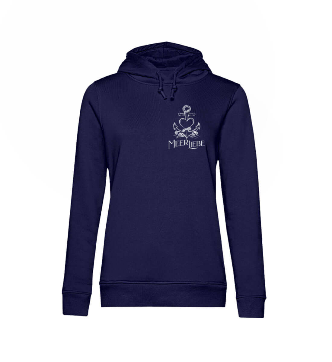 Maritime Kleidung MeerLiebe Klein - Damen Bio Hoodie Farbe: Navy