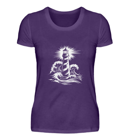 Maritime Kleidung Leuchtturm mit Wellen - Damen Premium T-Shirt lang Farbe: Urban Purple