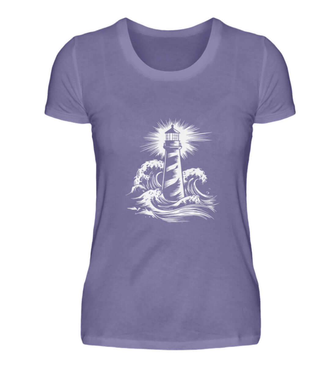 Maritime Kleidung Leuchtturm mit Wellen - Damen Premium T-Shirt lang Farbe: Millennial Lilac