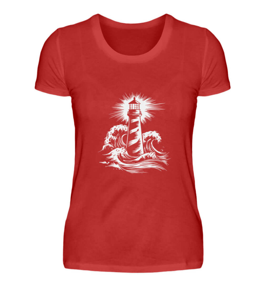 Maritime Kleidung Leuchtturm mit Wellen - Damen Premium T-Shirt lang Farbe: Red