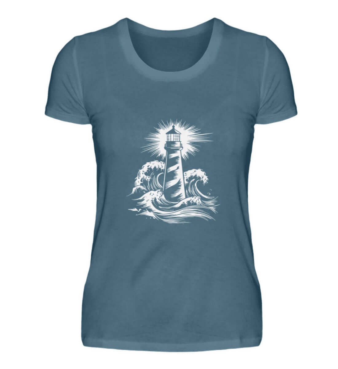 Maritime Kleidung Leuchtturm mit Wellen - Damen Premium T-Shirt lang Farbe: Stone Blue