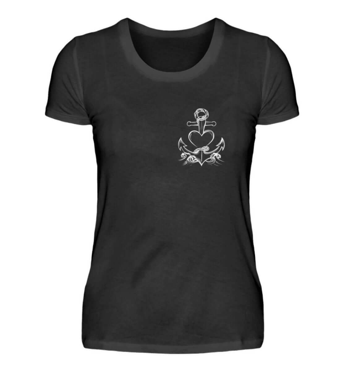 Maritime Kleidung Ankerherz - Damen Premium T-Shirt lang Farbe: Black