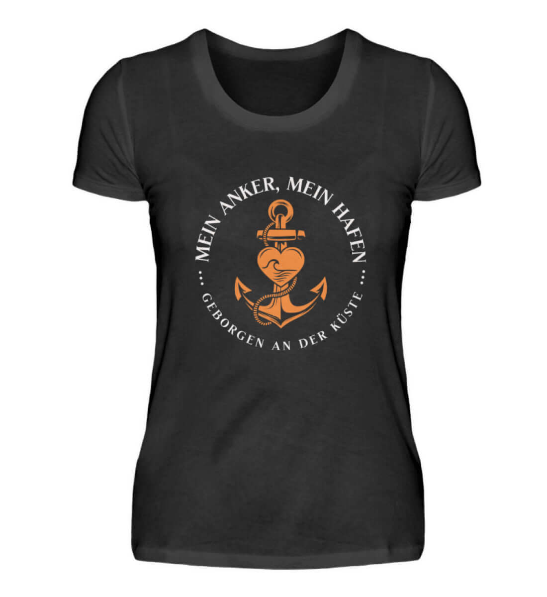 Maritime Mode Damen Mein Anker, Mein Hafen - Damen Premium T-Shirt lang Farbe: Black