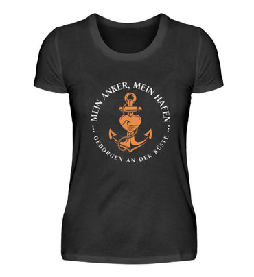 Maritime Mode Damen Mein Anker, Mein Hafen - Damen Premium T-Shirt lang Farbe: Black