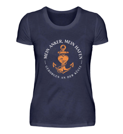 Maritime Mode Damen Mein Anker, Mein Hafen - Damen Premium T-Shirt lang Farbe: Navy