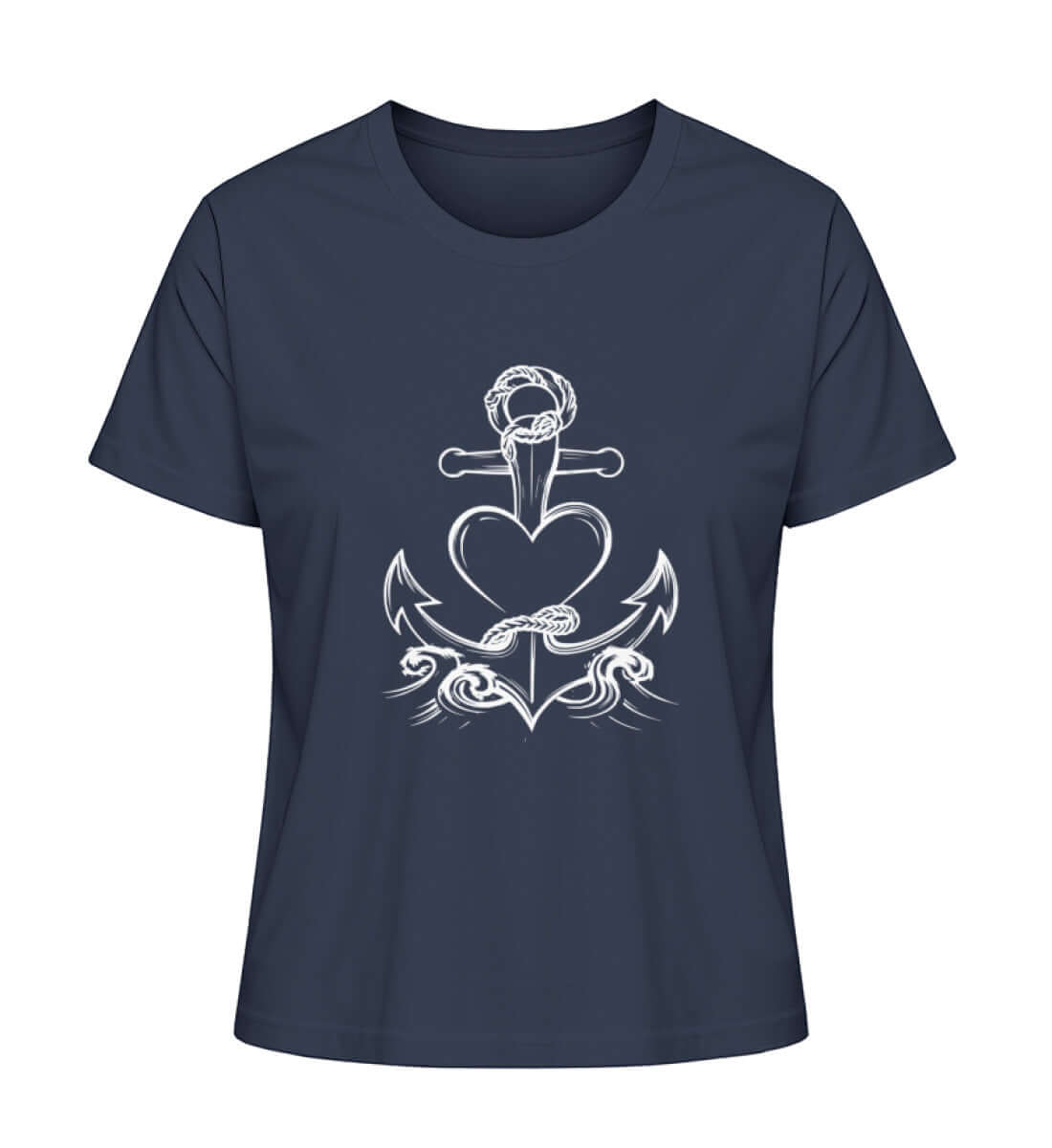 Maritime Kleidung Ankerherz Groß - Damen Premium Bio T-Shirt Farbe: French Navy