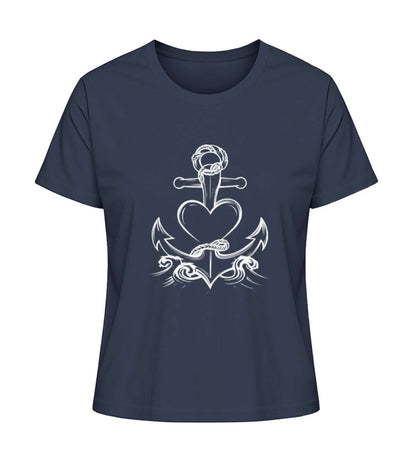 Maritime Kleidung Ankerherz Groß - Damen Premium Bio T-Shirt Farbe: French Navy