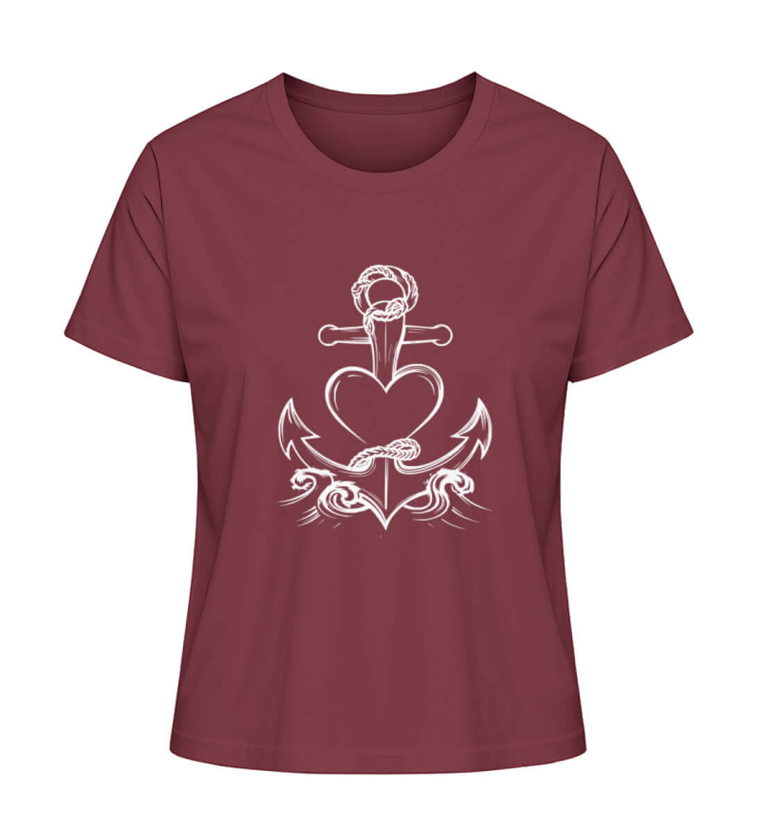 Maritime Kleidung Ankerherz Groß - Damen Premium Bio T-Shirt Farbe: Burgundy