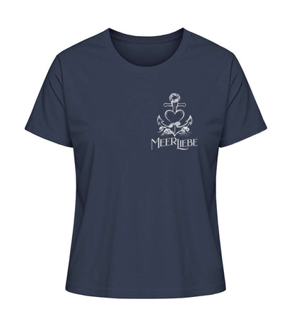 Maritime Kleidung MeerLiebe kleines Motiv - Damen Premium Bio T-Shirt Farbe: French Navy