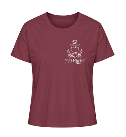 Maritime Kleidung MeerLiebe kleines Motiv - Damen Premium Bio T-Shirt Farbe: Burgundy