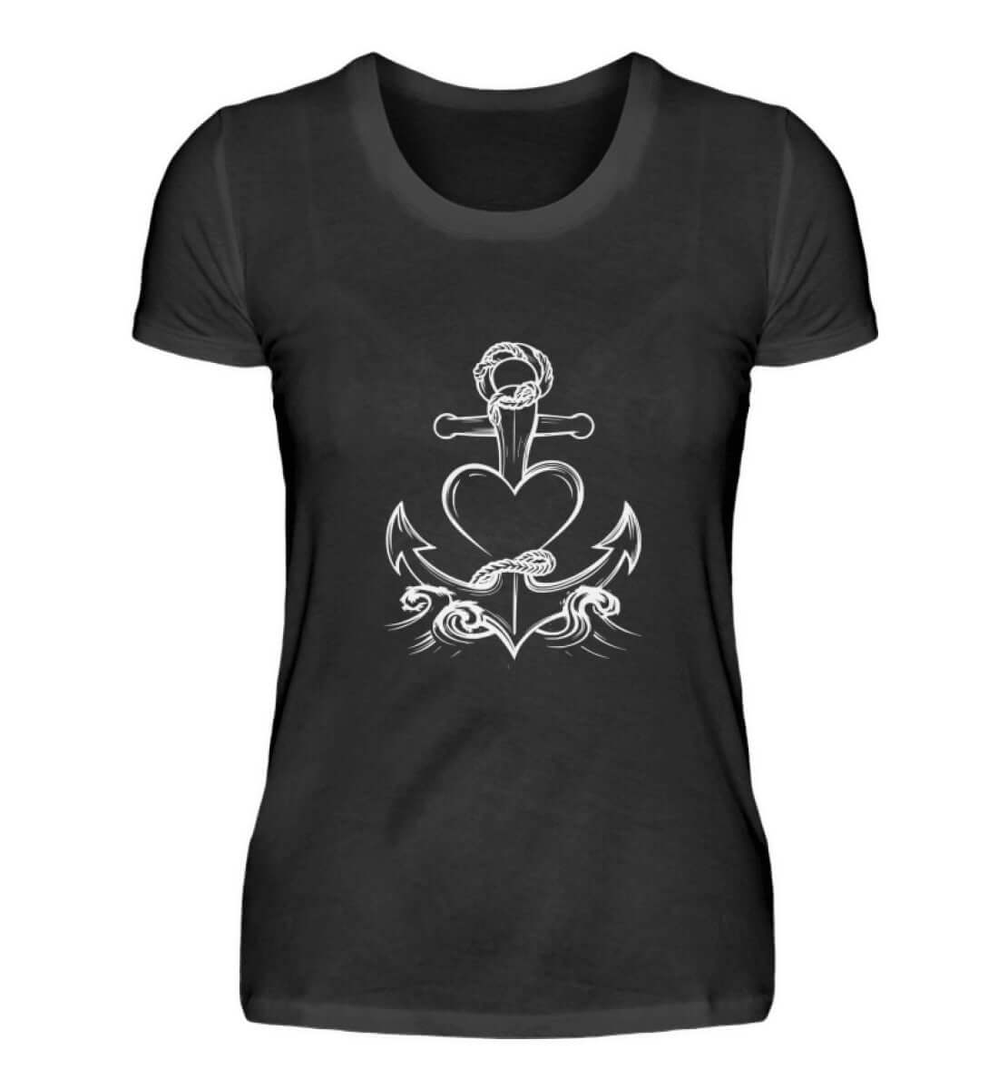 Maritime Kleidung AnkerLiebe - Damen Premium T-Shirt lang Farbe: Black