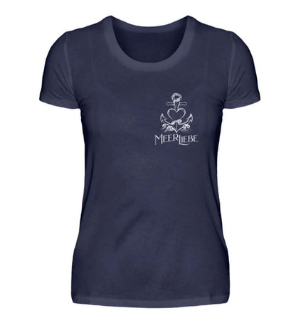 Maritime Kleidung MeerLiebe - Damen Premium T-Shirt lang dunkel Farbe: Navy