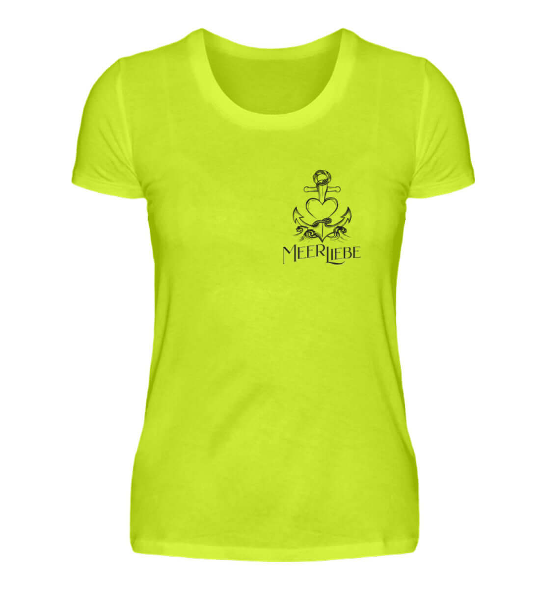 Maritime Kleidung MeerLiebe Klein - Damen Premium T-Shirt lang Farbe: Pixel Lime