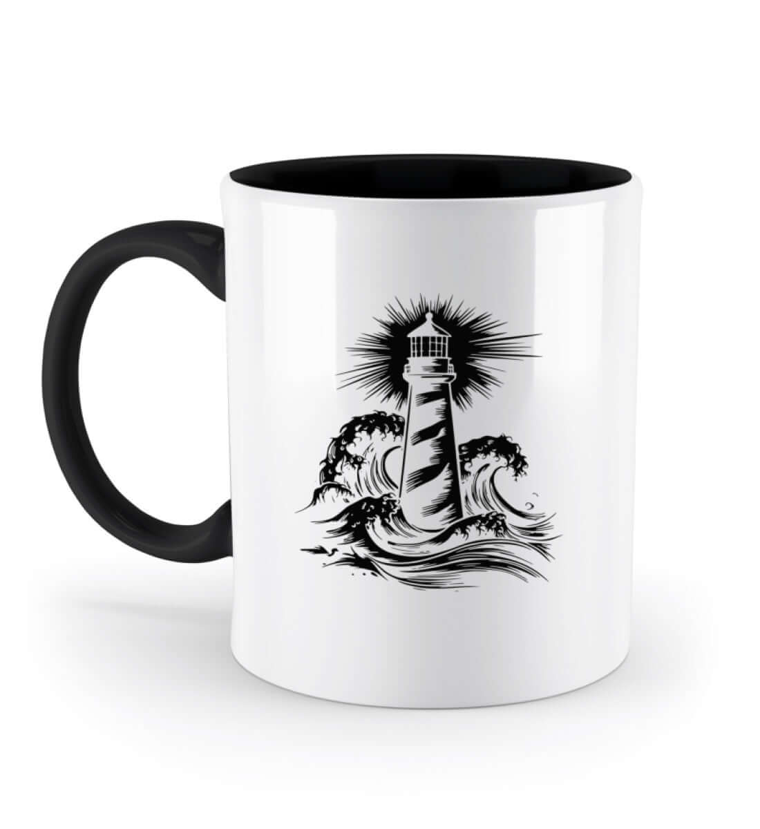 Maritime Tasse - Geschenkidee - Leuchtturm mit Wellen - Zweifarbige Tasse