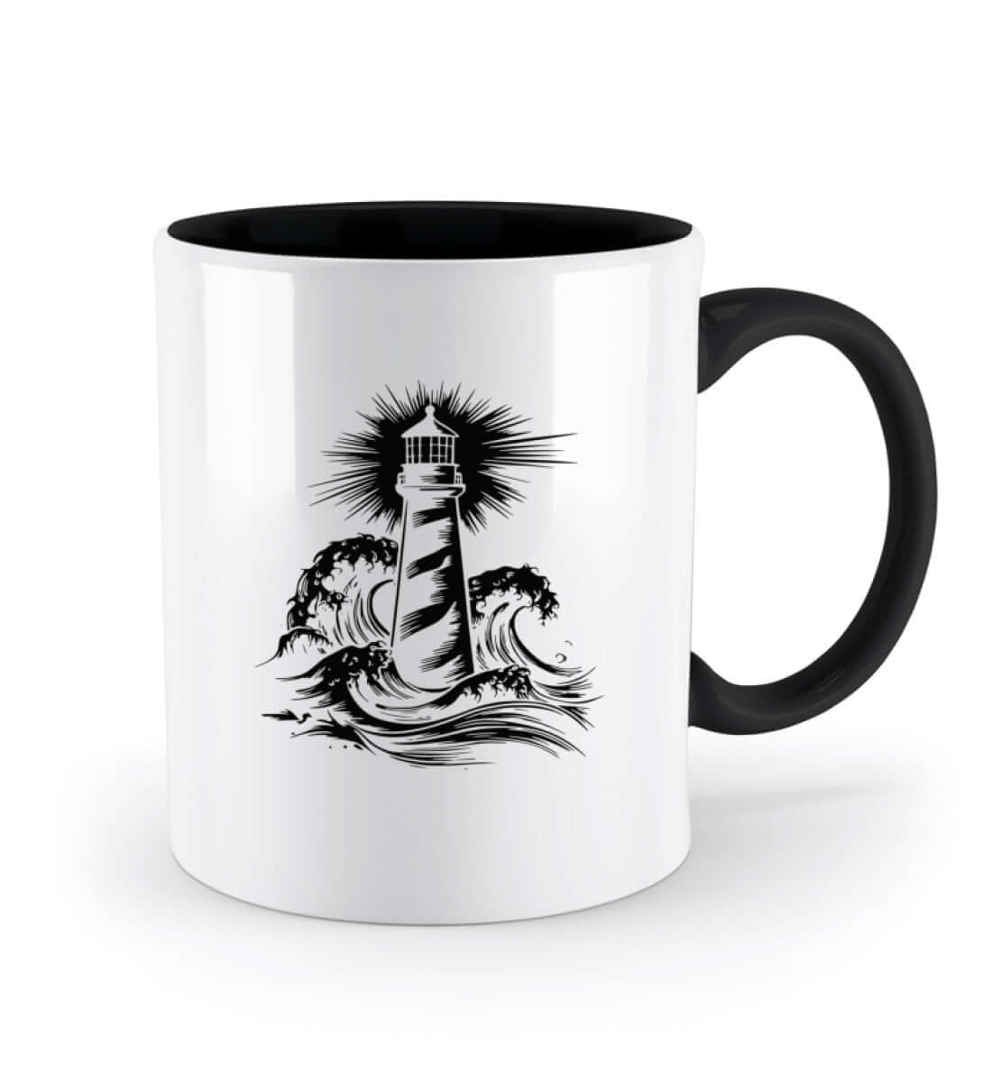 Maritime Tasse - Geschenkidee - Leuchtturm mit Wellen - Zweifarbige Tasse