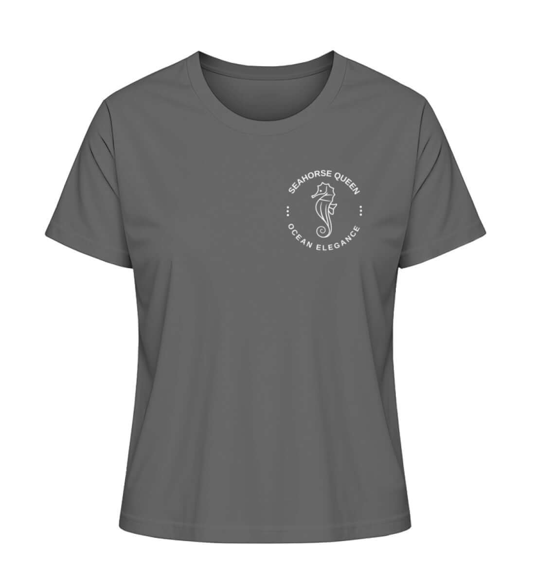 SEAHORSE - maritimes Damen Premium BIO T-Shirt Farbe: Anthracite mit kleinem Seepferdchen Logo für echte Seepferchenfreunde