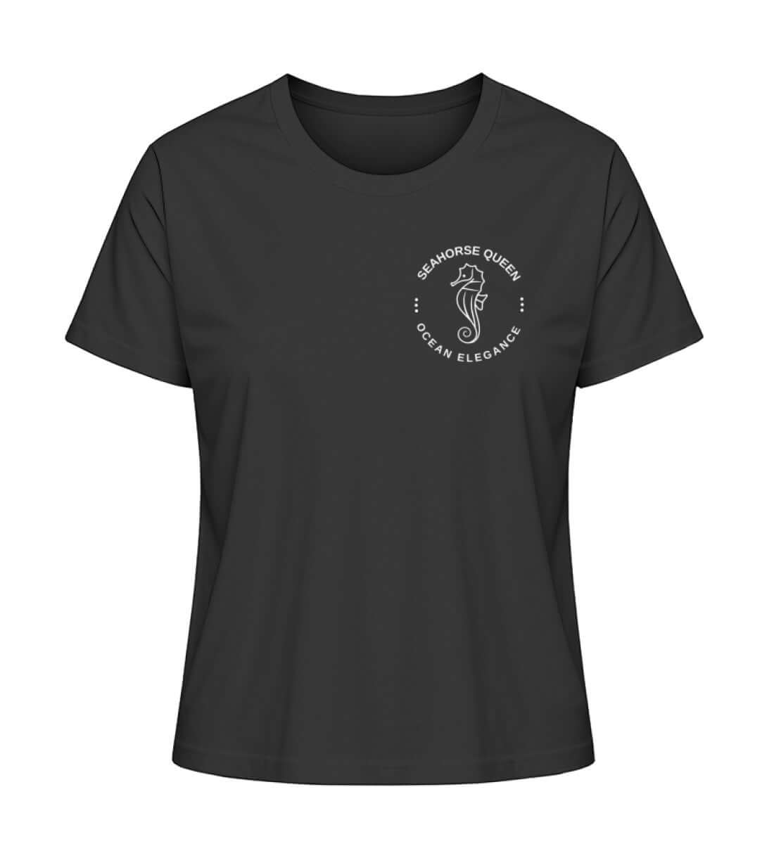 SEAHORSE - maritimes Damen Premium BIO T-Shirt Farbe: Black mit kleinem Seepferdchen Logo für echte Seepferchenfreunde