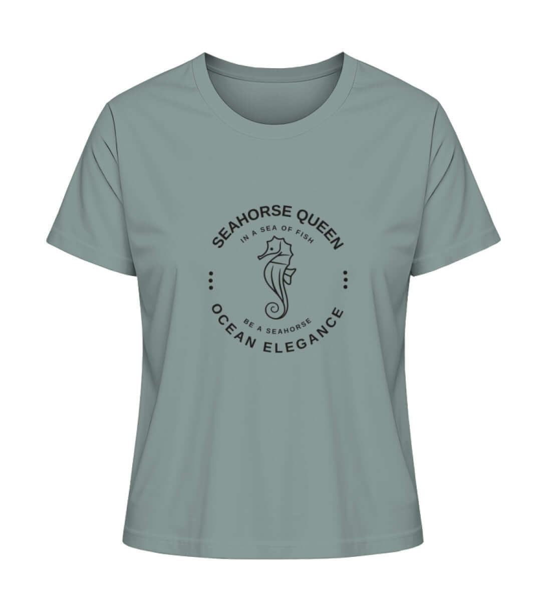 SEAHORSE QUEEN - modisches maritimes Damen Premium Bio T-Shirt Farbe: Green Bay mit Seepferdchen Motiv, für echte Meeresliebhaberinnen