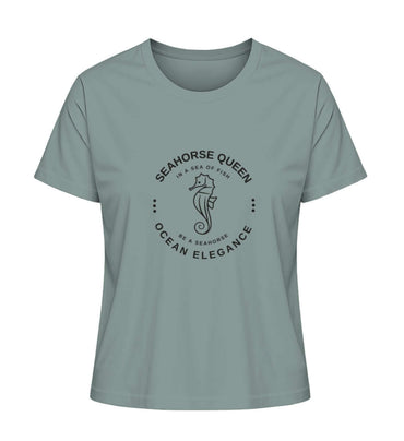 SEAHORSE QUEEN - modisches maritimes Damen Premium Bio T-Shirt Farbe: Green Bay mit Seepferdchen Motiv, für echte Meeresliebhaberinnen