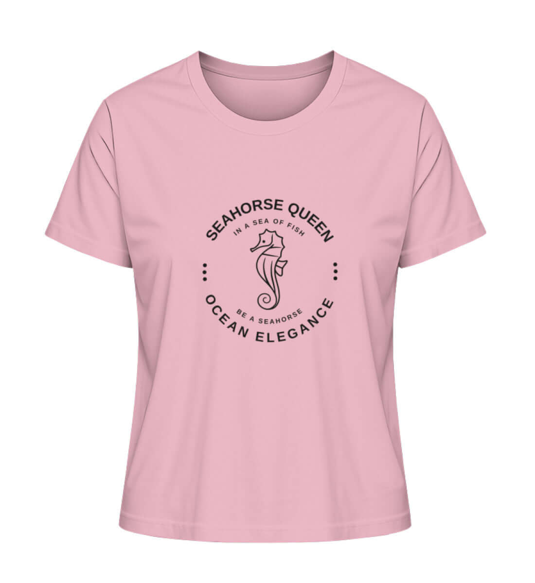 SEAHORSE QUEEN - modisches maritimes Damen Premium Bio T-Shirt Farbe: Cotton Pink mit Seepferdchen Motiv, für echte Meeresliebhaberinnen